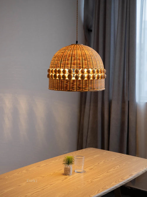 suspension en bambou et rotin style vintage nordique rustique - vue 4 sur 9