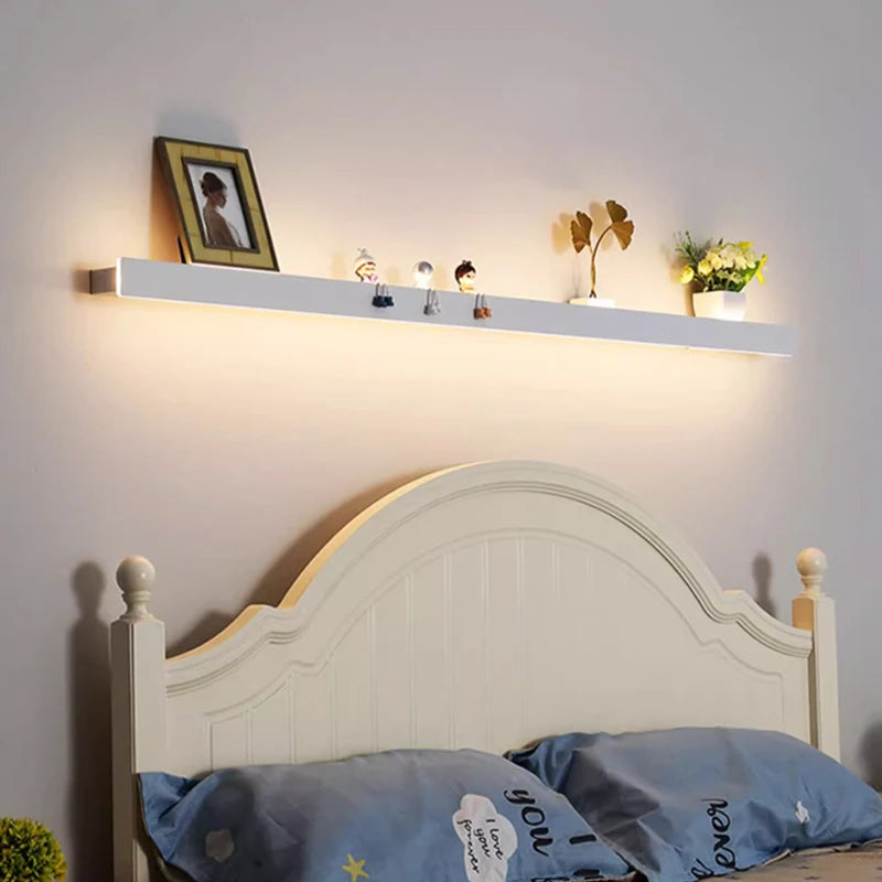 Applique salon canapé fond simple longue bande étagère lampe avec interrupteur protection des yeux chambre chevet éclairage mural - vue 5 sur 16