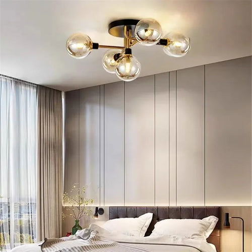 plafonnier nordique led en verre et métal pour intérieur loft