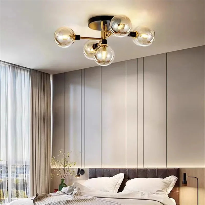 plafonnier nordique led en verre et métal pour intérieur loft - vue 3 sur 18