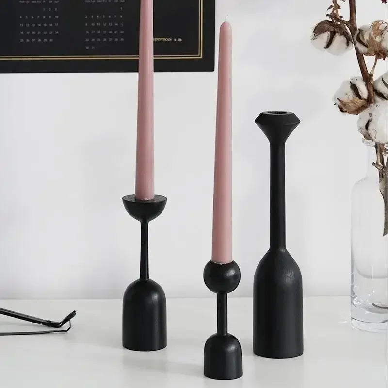 bougeoir en bois noir style nordique décoration artistique pour intérieur - vue 6 sur 11