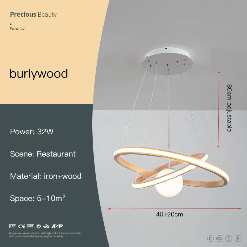 lustre en bois moderne avec boule en verre pour intérieur