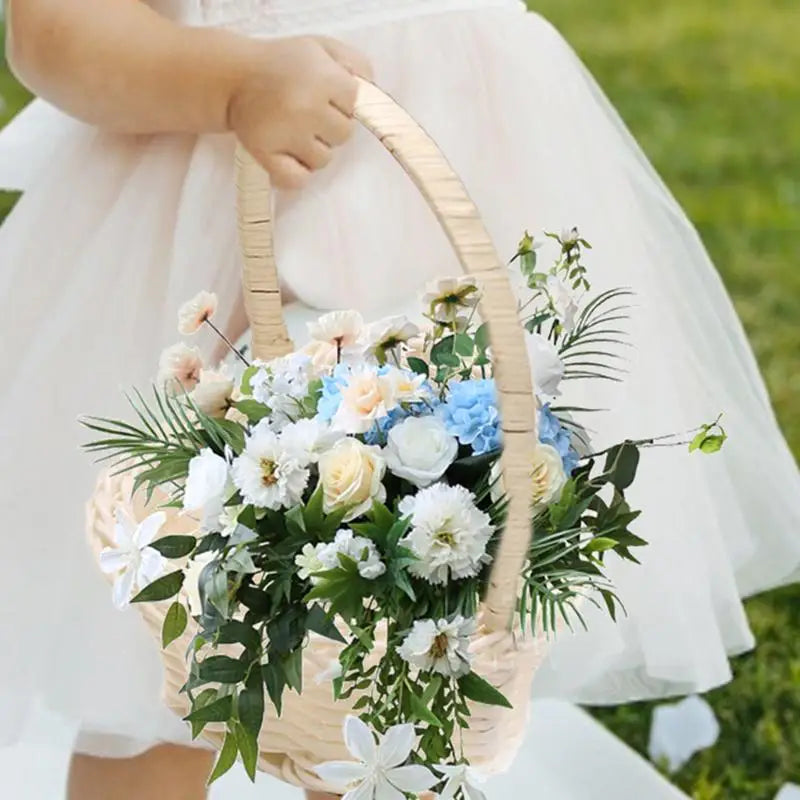 panier en rotin tissé à la main pour fleurs mariage - vue 4 sur 7