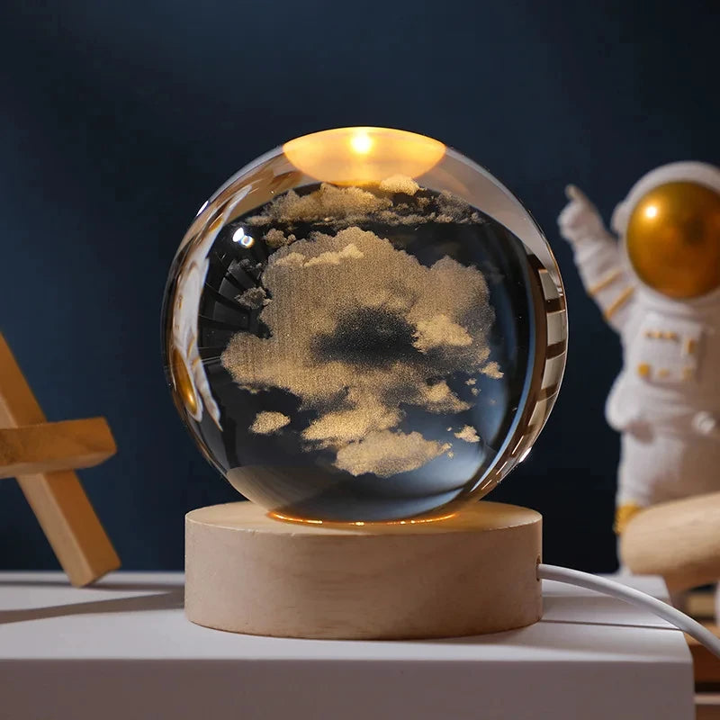 boule de cristal 3d lune galaxie décoration lumineuse pour la maison - vue 10 sur 17