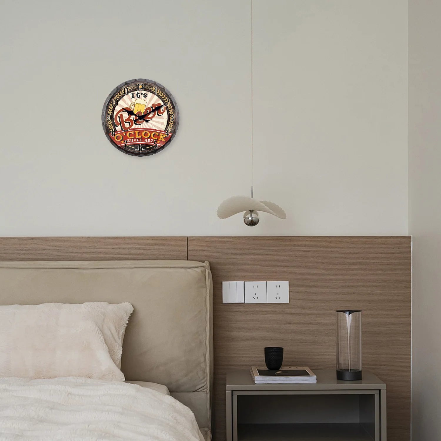 horloge murale en bois rétro motif bouchon de bouteille décorative - vue 7 sur 7
