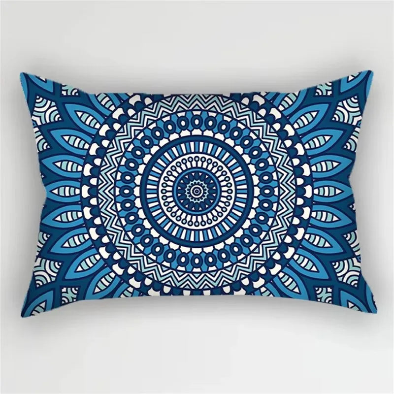 taie d'oreiller rectangulaire à motifs fleuris et feuillus bleus