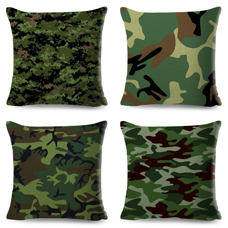 housses de coussin décoratives motif camouflage militaire géométrique