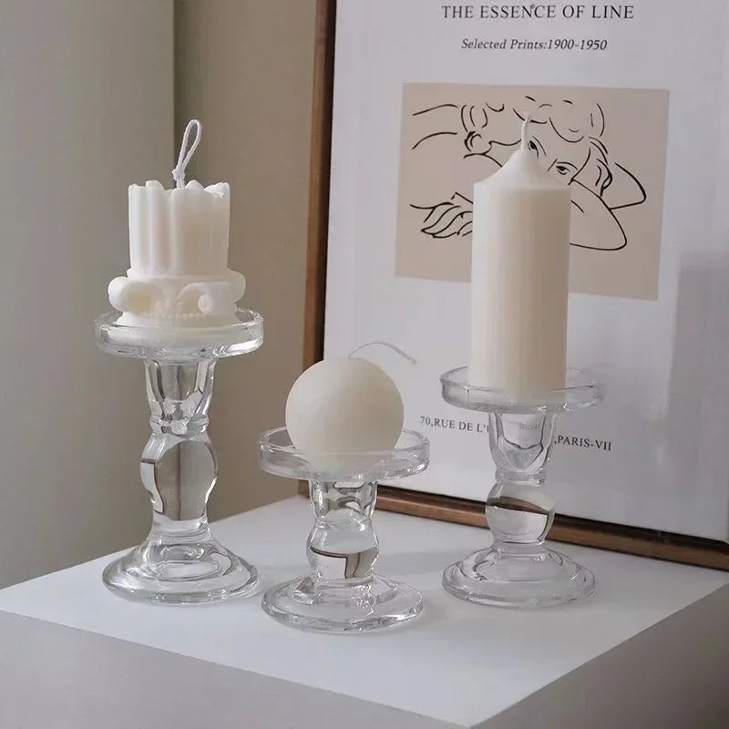 bougeoir en verre pour bougies pilier et coniques décoration intérieure - vue 5 sur 12