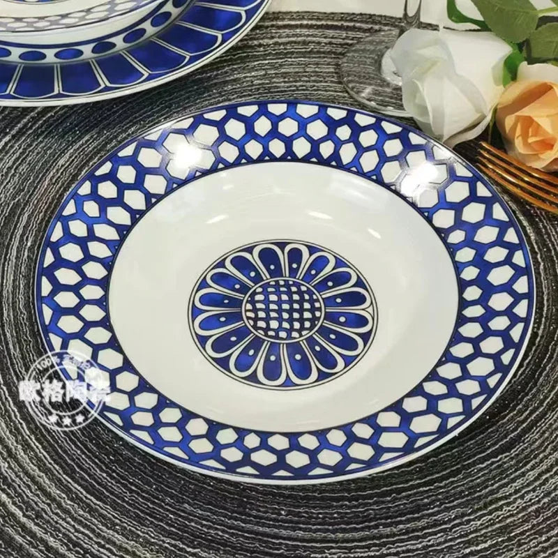 Assiette ceramique style europeen luxueux motif sceau dimsum