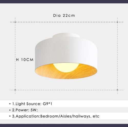 plafonnier Nordique moderne noyer bois Texture Led pour chambre salon cuisine étude allée balcon rond G9 lustre lumière - vue 7 sur 8