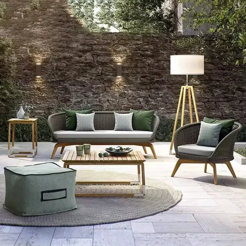 canapés en osier pour patio extérieur en ensemble