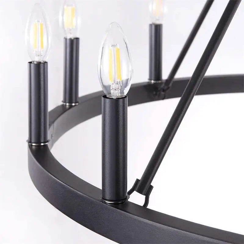 lustre industriel moderne en fer rond avec led pour décoration - vue 7 sur 10