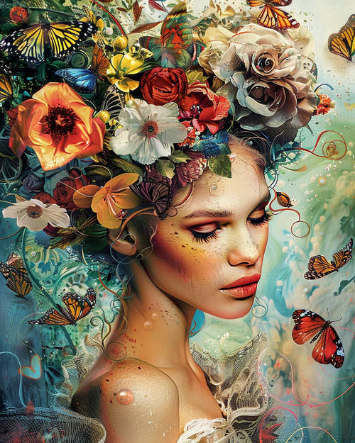 peinture par numéros ethnique fille papillon fleur bricolage décoratif