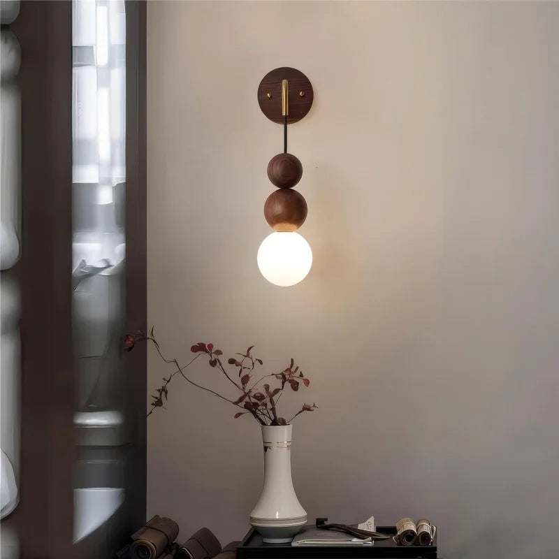 Walnut Wood Brass Gradient Glass Wall Light, Wall Sconce for Bedroom, Bedside, Living, Dining Room, Corridor aisle - vue 6 sur 8