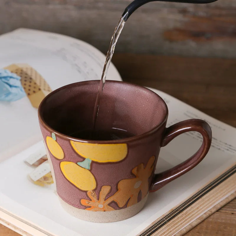 Mug céramique rétro motif floral peint main