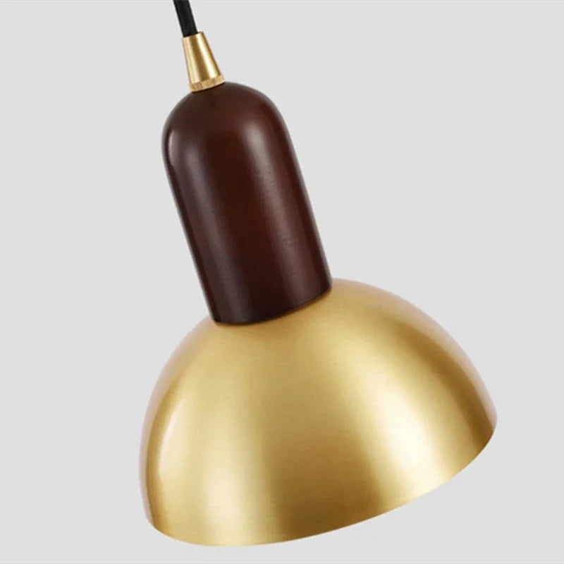 lustre minimaliste style japonais en noyer noir avec applique en laiton - vue 5 sur 8
