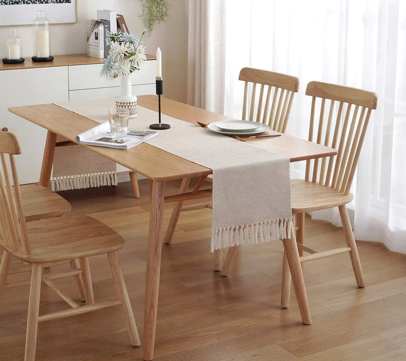 Chemin de table en lin brodé rustique beige