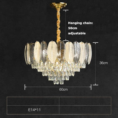 lustre suspendu led art déco en cristal et plumes blanches et grises - vue 12 sur 17