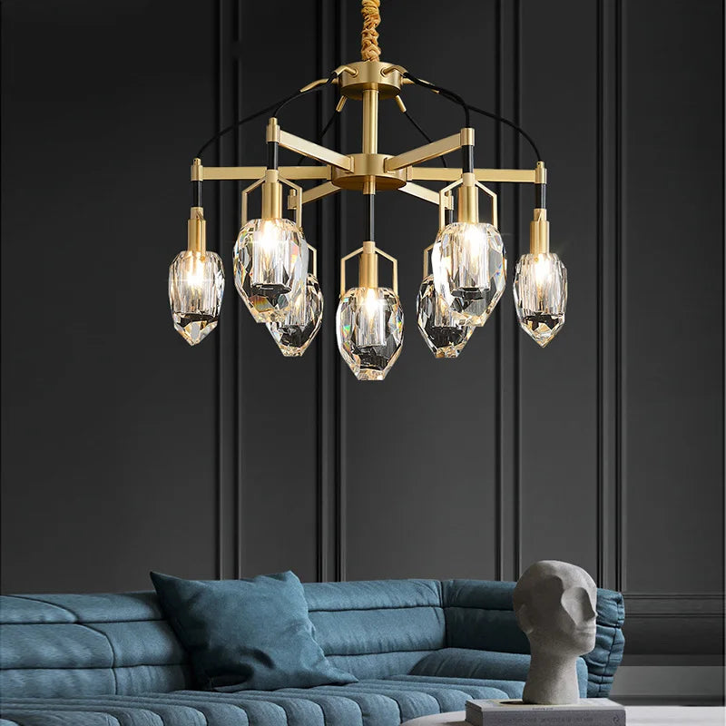 lustre design moderne en cristal avec abat-jour fantaisie - vue 3 sur 16