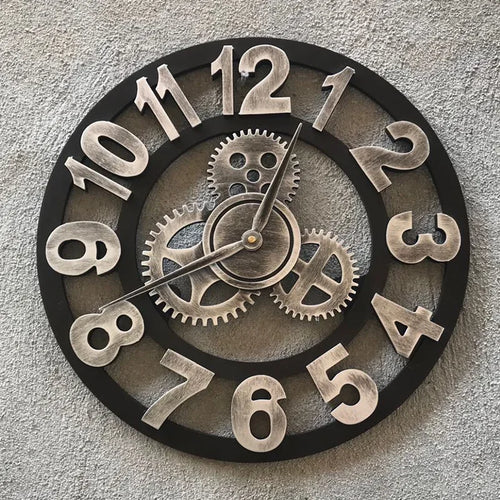 horloge murale à engrenages décor rustique style industriel