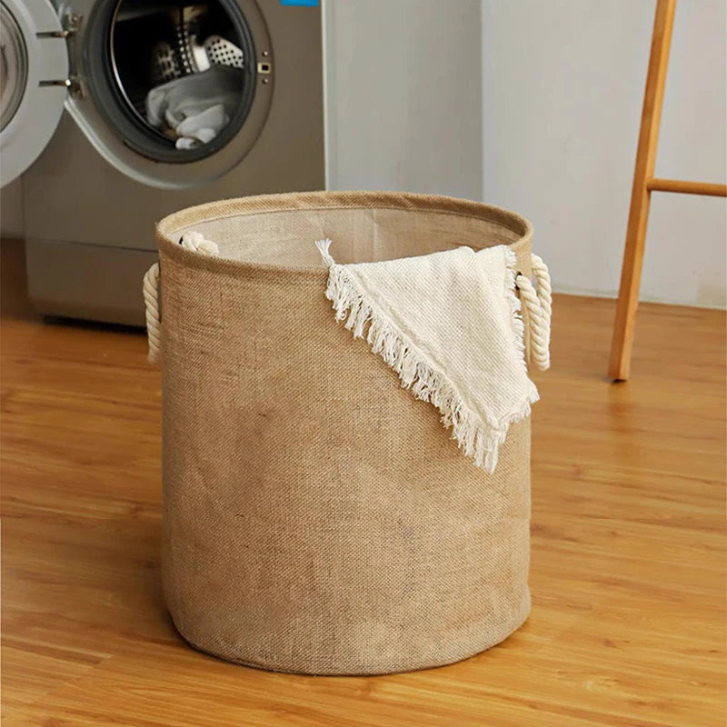 panier à linge pliable en coton et lin grande capacité pour vêtements et jouets - vue 3 sur 10