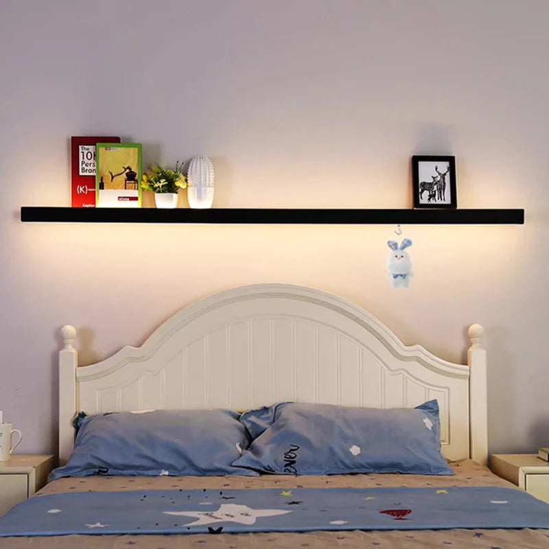 Applique salon canapé fond simple longue bande étagère lampe avec interrupteur protection des yeux chambre chevet éclairage mural - vue 6 sur 16