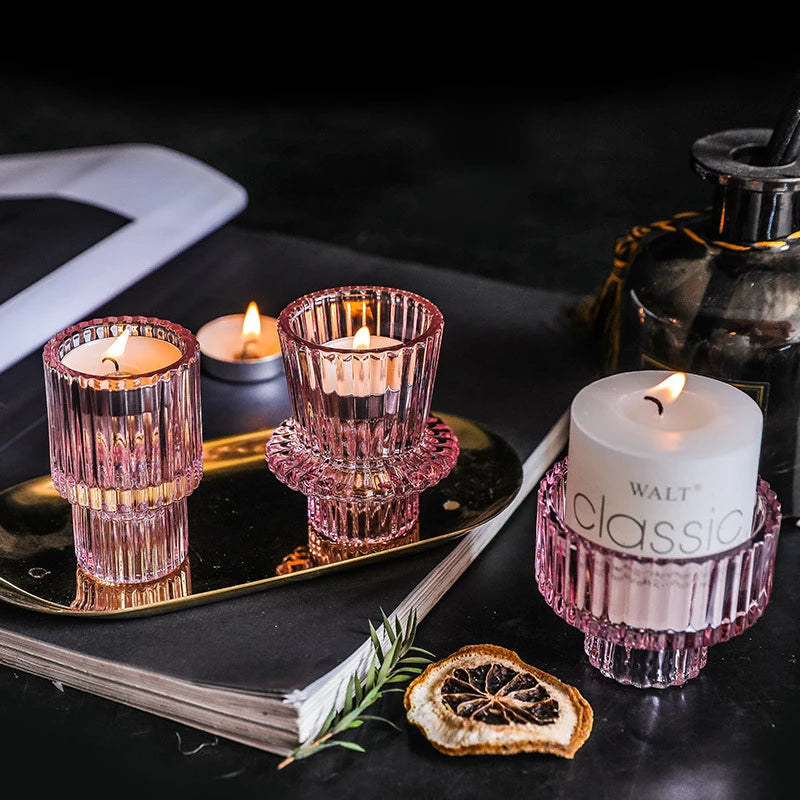 bougeoirs vintage en verre transparent à motifs nordiques - vue 6 sur 15