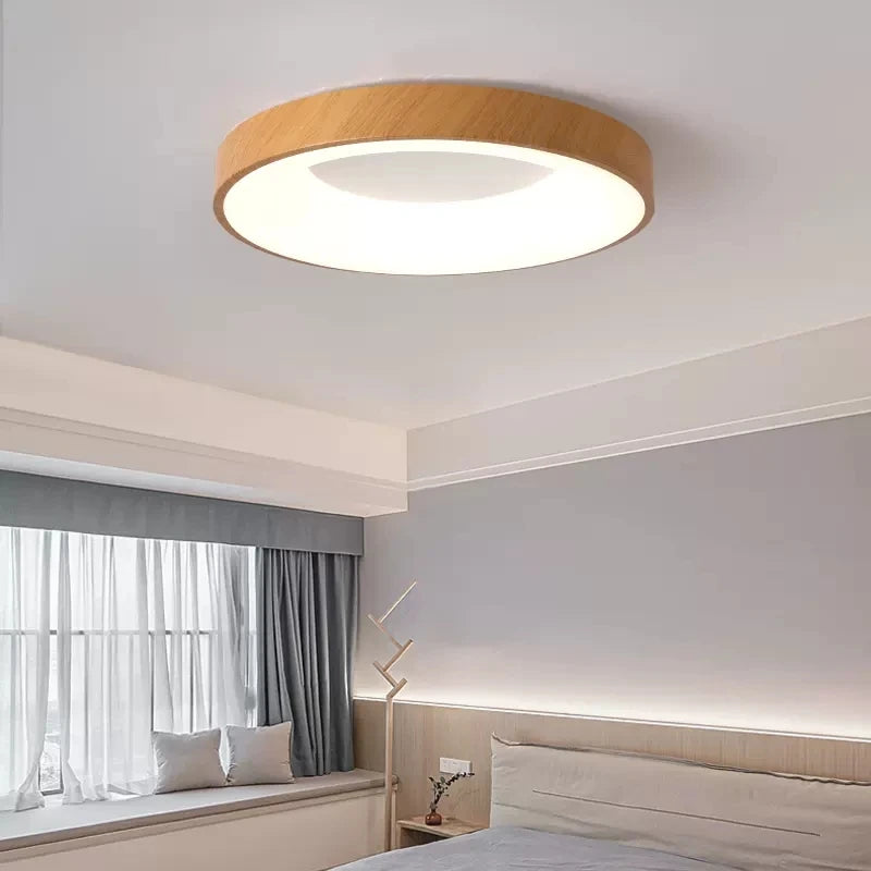 Plafonnier Led rond Ultra-fin en Grain de bois - vue 5 sur 16