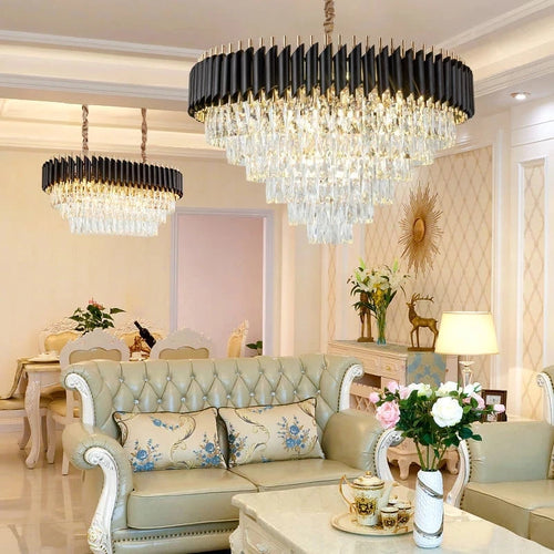 lustre led moderne de luxe en cristal luminaire rond ou long