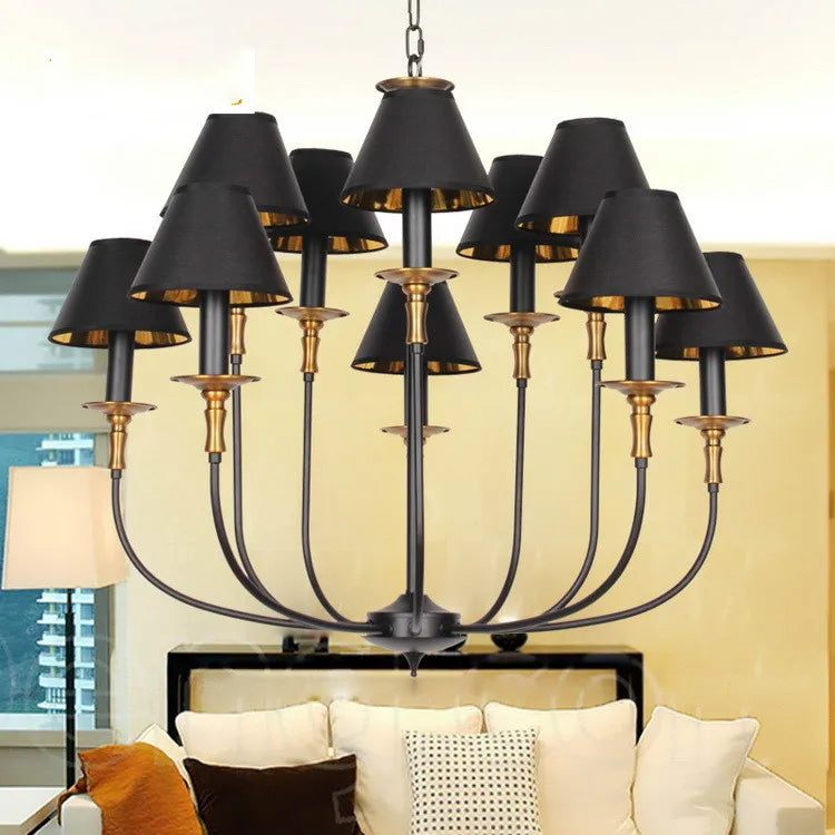 Lampe fer forgé noir rétro européen art suspension - vue 7 sur 15