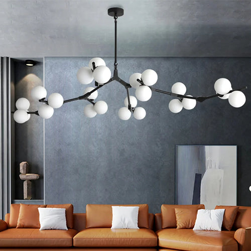 lustre en verre avec branches d'arbre et boules lumineuses - vue 4 sur 12