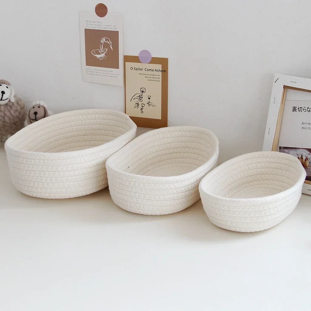 paniers de rangement en corde de coton tissés pour jouets et vêtements - vue 6 sur 9