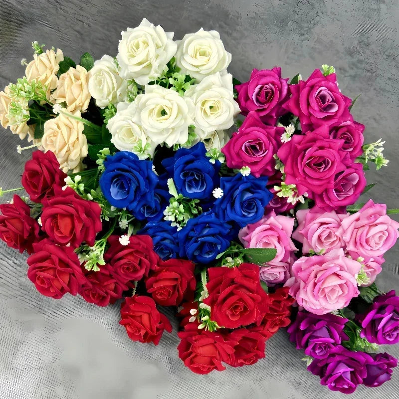 décoration mariage bouquet de roses artificielles en soie 7 têtes - vue 4 sur 14