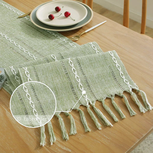 Chemin de table bohème rustique tressé franges rayures