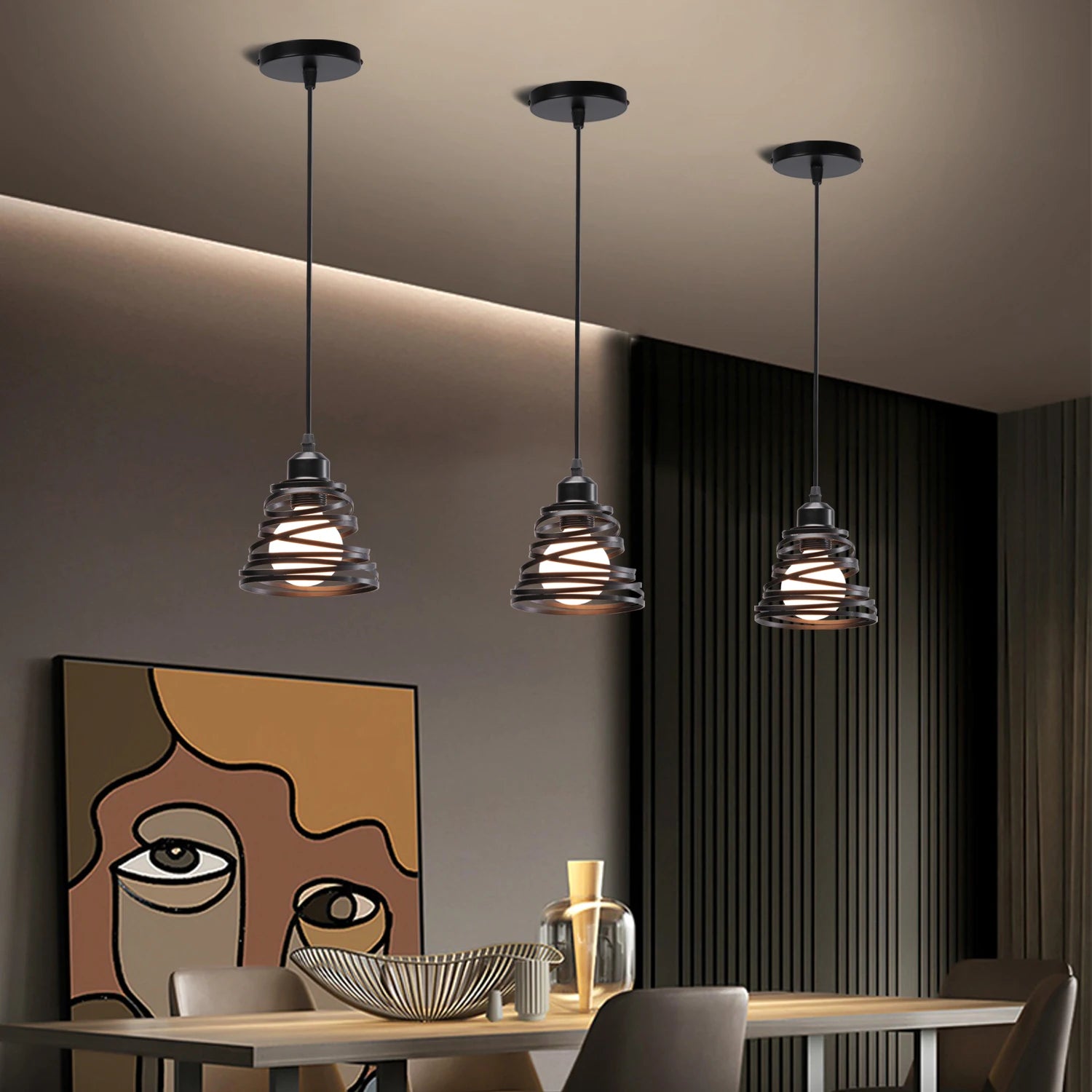 Suspension rétro moderne abat-jour tourbillon éclairage - vue 4 sur 12