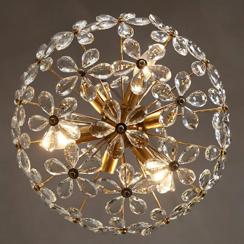 lustre plafond rétro fleur cristal led luxe décoration - vue 6 sur 9