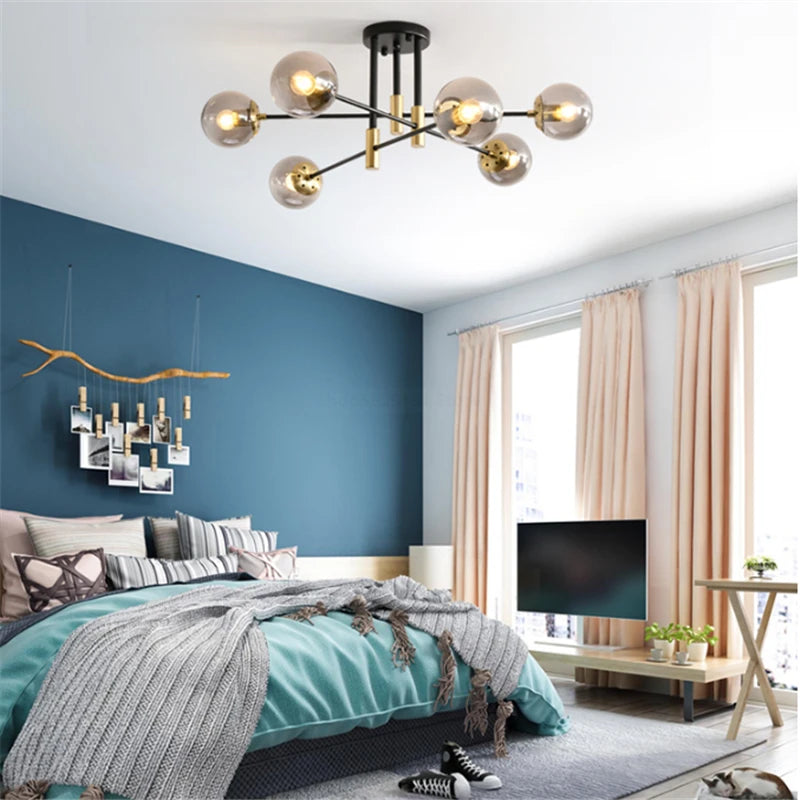 lustre nordique moderne led avec boules de verre