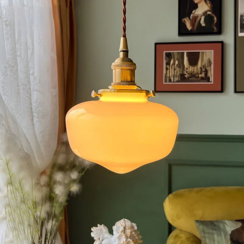 suspension en verre laiteux style nordique rétro décoration intérieure - vue 2 sur 8
