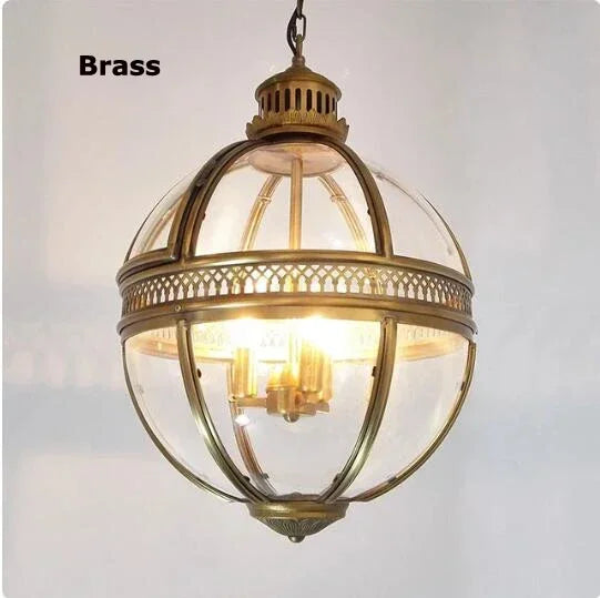 lustre sphérique rétro en fer et verre brillant - vue 10 sur 11