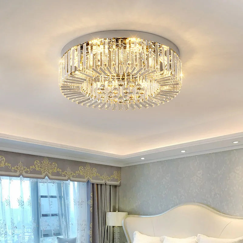 Or Lustre moderne éclairage décoration de la maison de luxe cristal salon plafonnier Dimmable Lustre anneau luminaire LED - vue 4 sur 10
