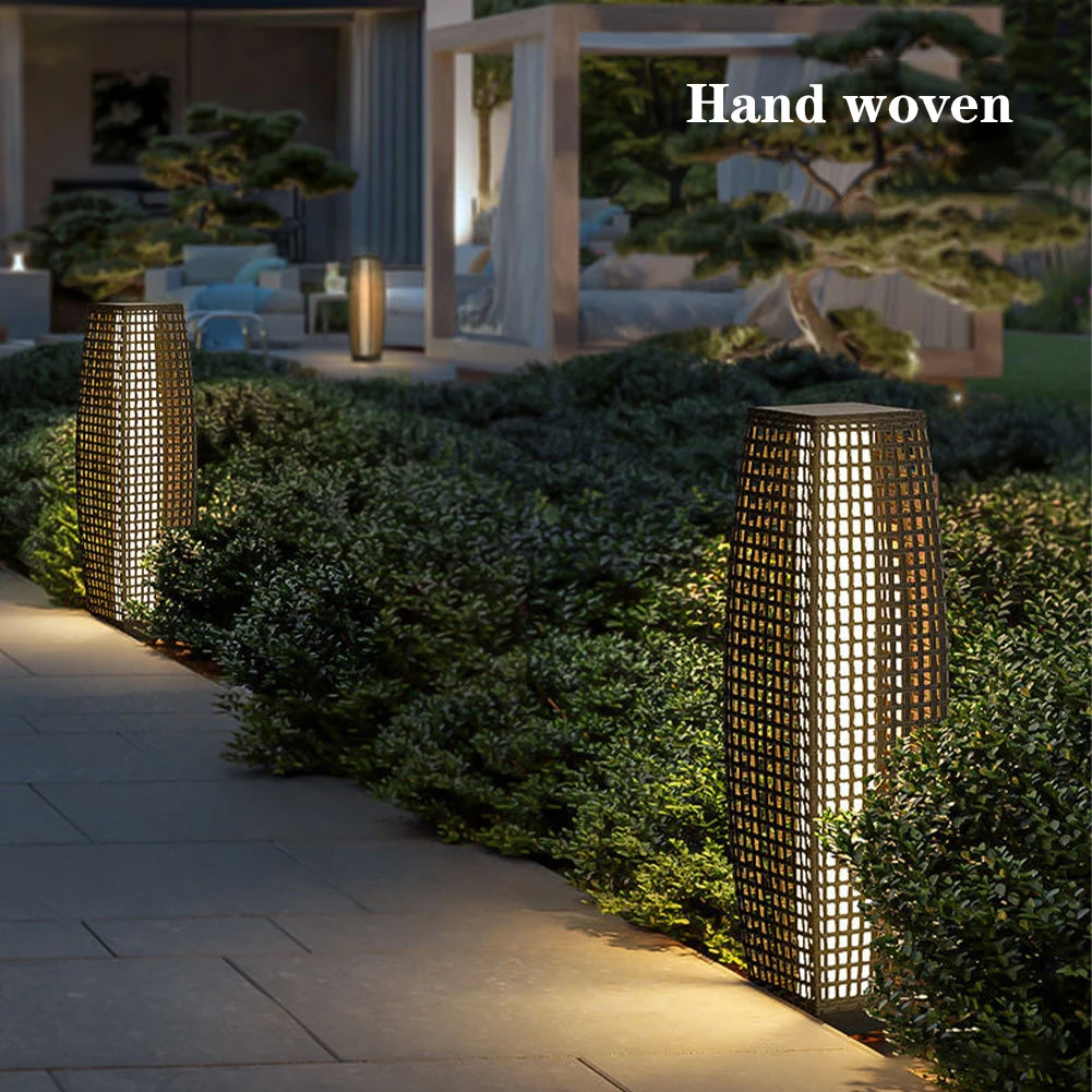 lampe extérieure solaire en rotin et osier décorative - vue 4 sur 8