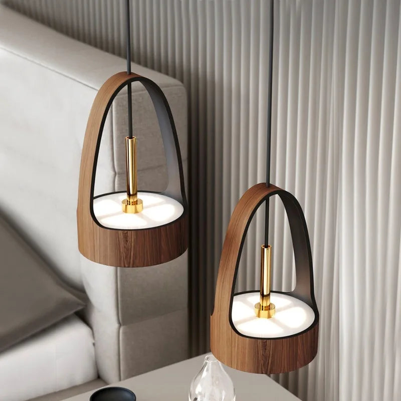 Nordique fer Art bois Grain petit suspension éclairage moderne Simple lampe de chevet à LED pour salle à manger chambre maison suspendu lustre - vue 4 sur 7
