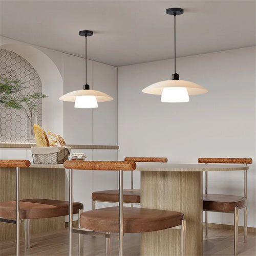 Lamp Glass Pendant Light,with Handblown White Art Glass Shade Adjustable Cord Black Finish Modern Hanging Pendant Light For Kitc - vue 3 sur 7