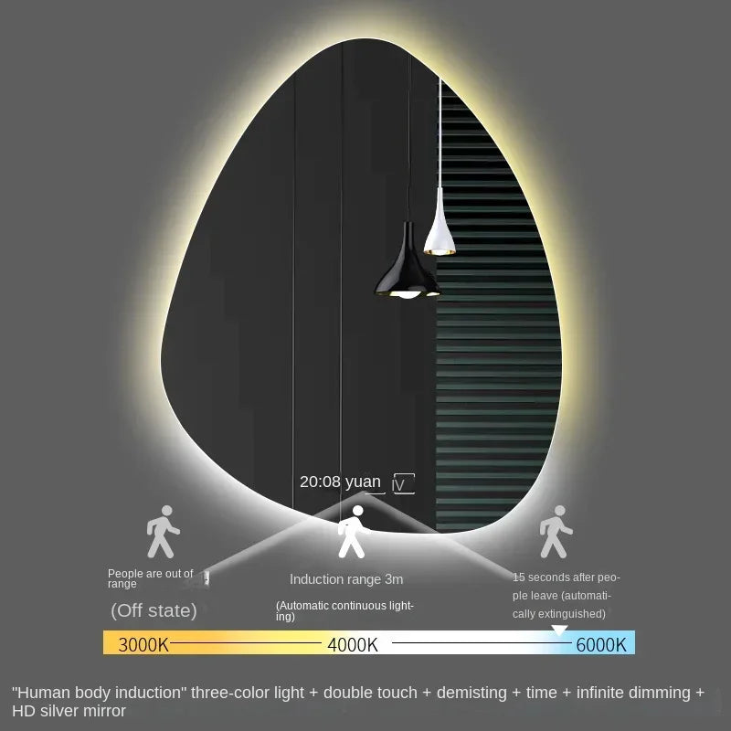 miroir vertical irrégulier avec lumière led et haut-parleur bluetooth - vue 11 sur 15
