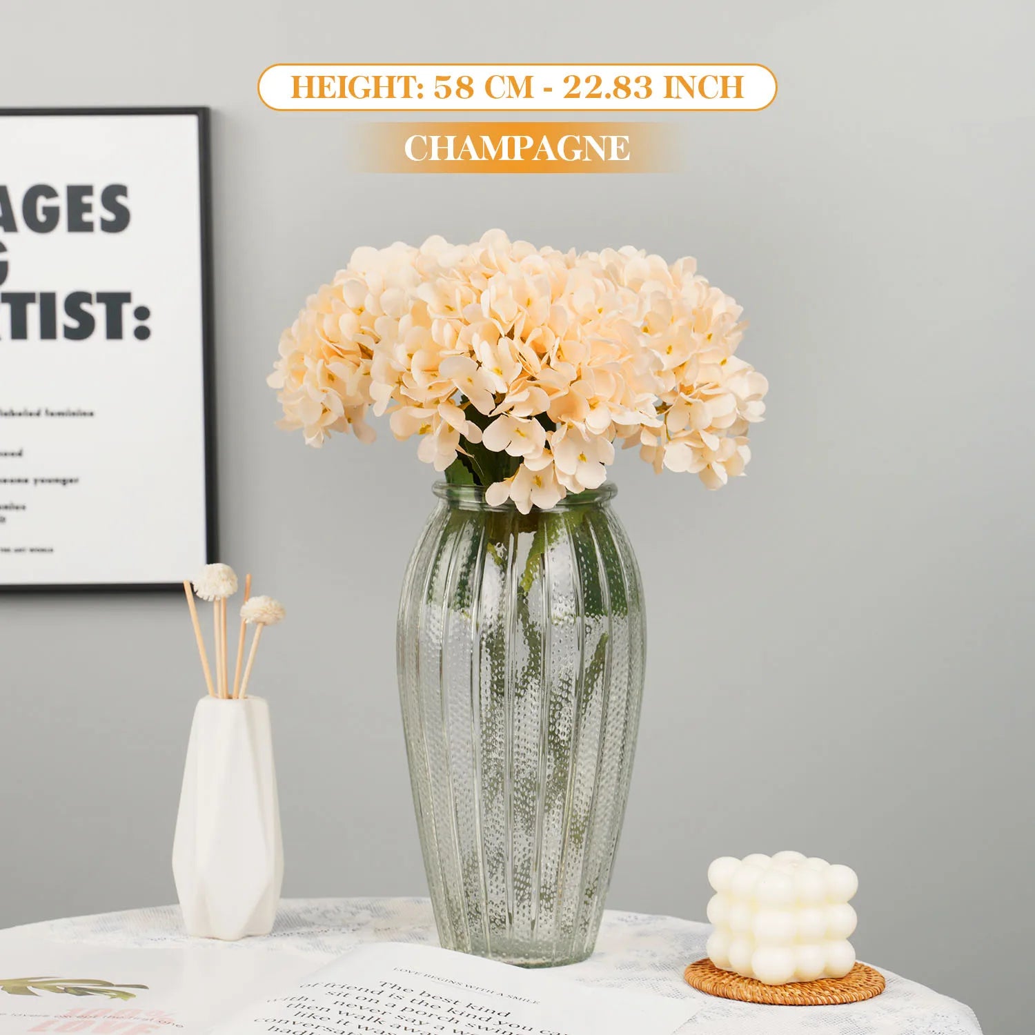 bouquet d'hortensias artificiels en soie pour décoration et événements - vue 10 sur 19