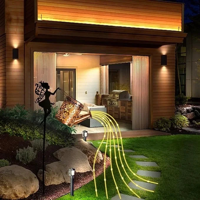 décoration de jardin fées avec arrosoir et lanternes solaires - vue 3 sur 7