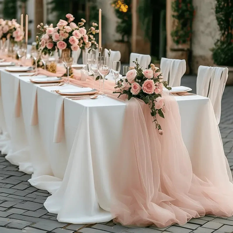 Chemin de table gaze transparente blanc mariage fête - vue 2 sur 6