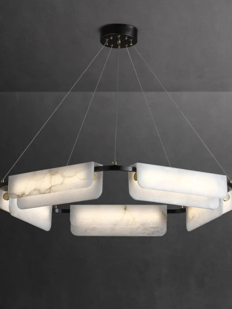 lustre en marbre naturel pur et cuivre design lumineux moderne - vue 2 sur 11