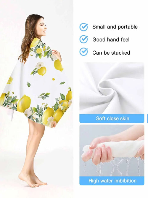 Serviette de bain microfibre motif citron floral plage