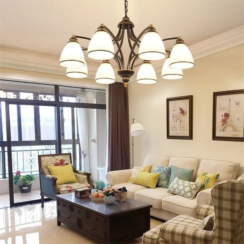 lustre vintage en fer et bronze style loft avec abat jour en verre - vue 5 sur 14